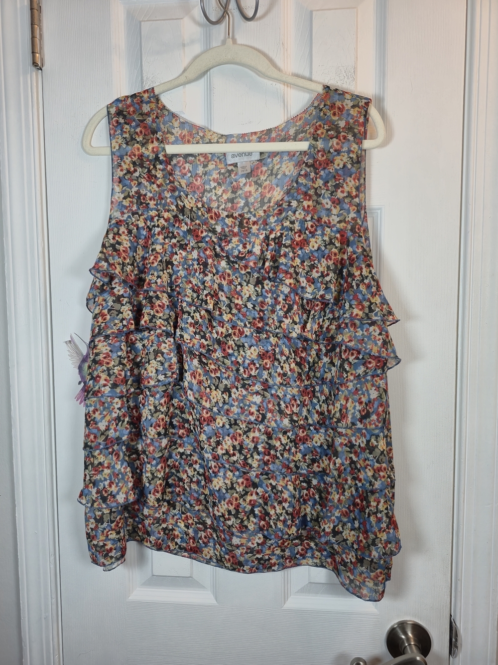 Avenue Plus Size 14/16 Floral Ruffle Tiered Sleeveless Chiffon Blouse Top